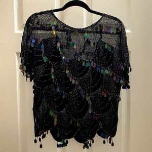 Vintage Oleg Cassini Black Paillette Sequins Party Top